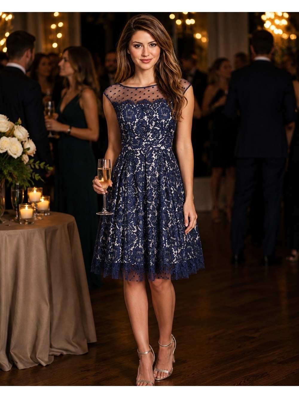 Eliza J Navy Blue Lace Fit & Flare Dress Size 2